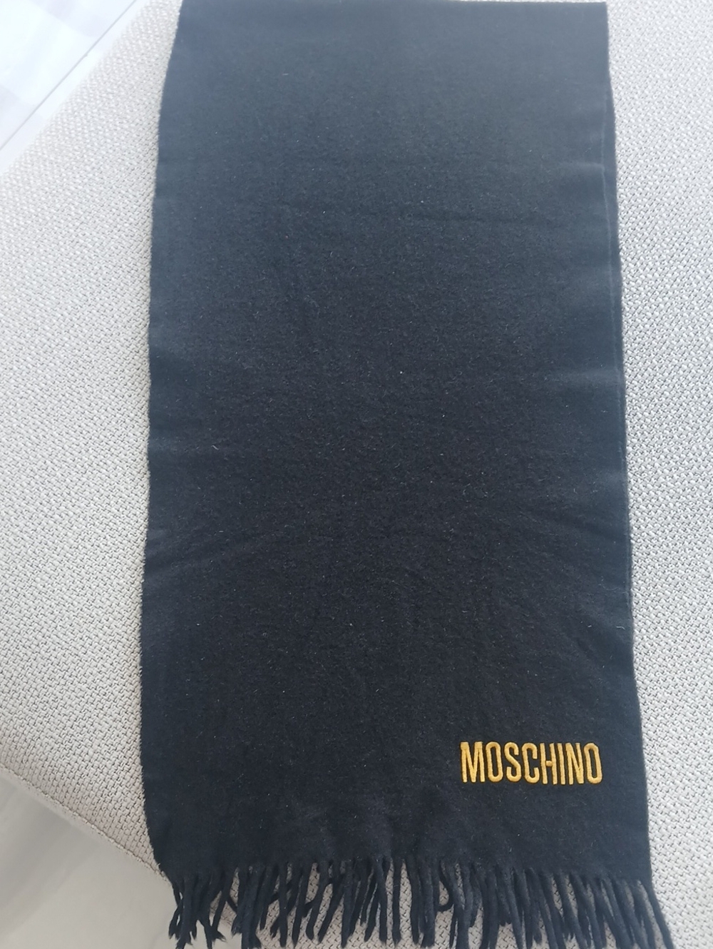 Moschino Black Scarf with Gold Embroidered Logo